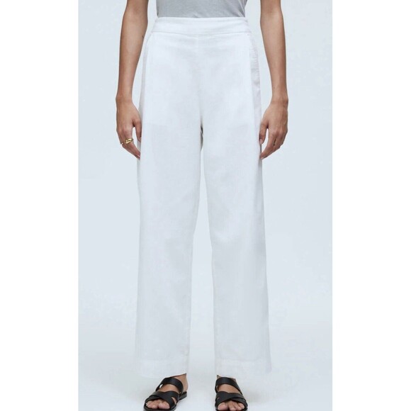 Madewell Pants - MADEWELL Pull-On Straight Crop Linen‎ Blend White Pants Women's SIZE 8 NWT